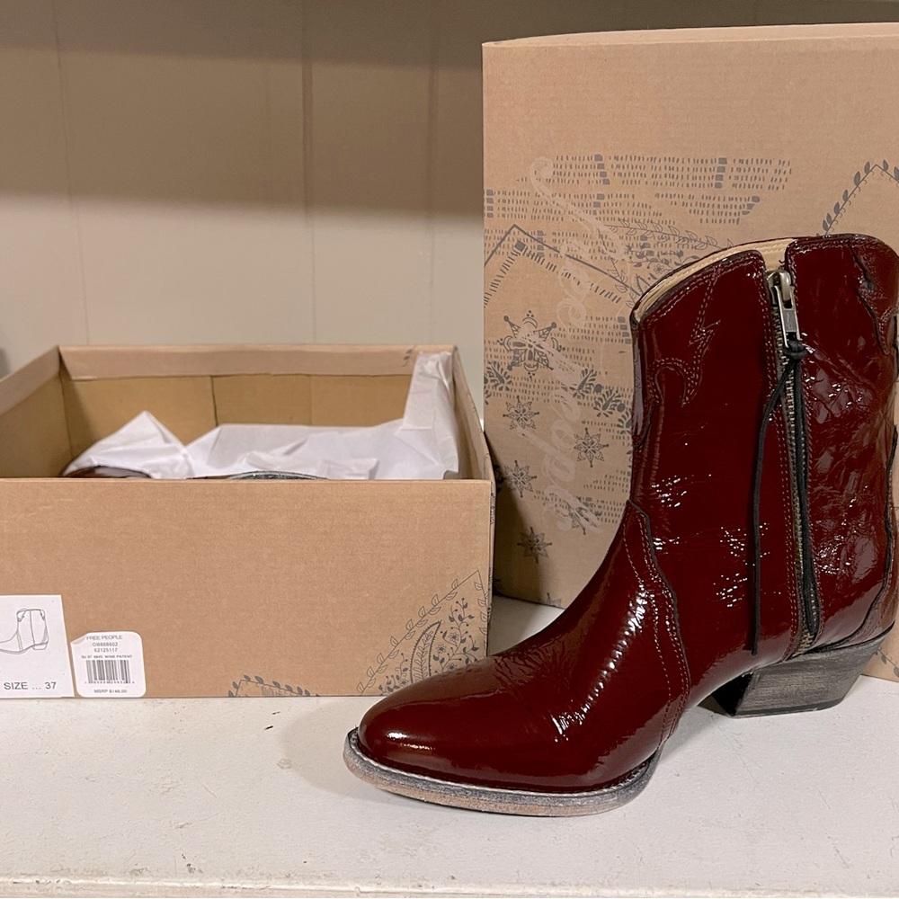 Free People New Frontier Western boots in patent wine